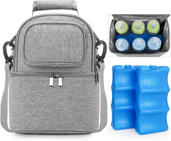 Sanchamy Breastmilk Cooler Bag with Ice Pack, Double Deck Breast Milk Storage