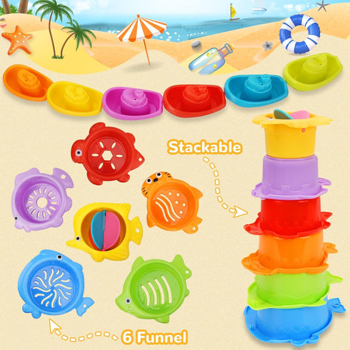 1-3, 13 1-3 6-12-18M+ Bath Toys for Kids Ages Kids Bath Toys with Floating Boats, Bathing Spoon Shower, PCS Bathtub Toy