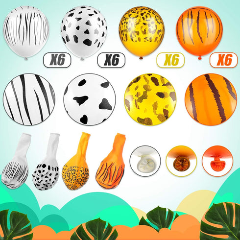 24 Pieces Jungle Animal Print Balloons for Jungle Safari Theme Party Decorations - Tiger Leopard Cow Zebra Balloons
