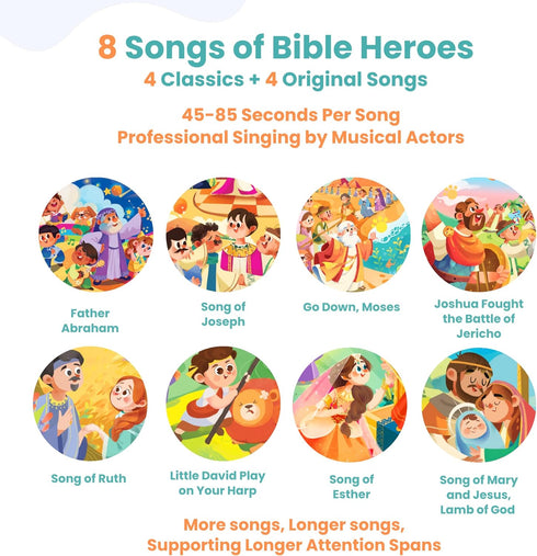 8 1-5, 1-3 GO GO Bible Heroes Stories Songs Sound Book with Songs, Singing Toy, Sound Play for Ages Musical Learning