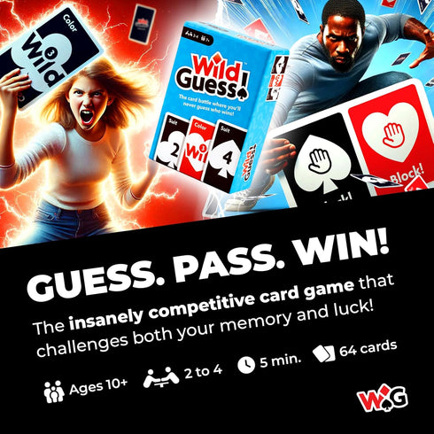 Wild Guess! 2 4 10+ Insanely Competitive, Fast-Paced Card Game for to Players Guess, Pass & Block Your Way to Victory