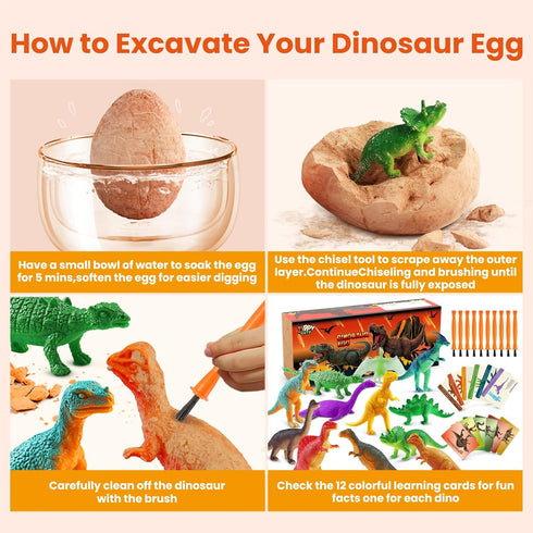 12 3-8 Zippytots Dinosaur Egg Dig Kit Unique Eggs with Glow in Dark Color Change Golden Dino, STEM Science Archaeology