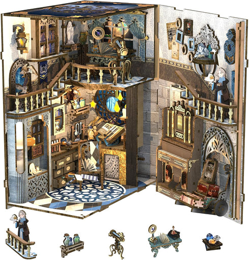 CUTEBEE Book Nook Kit - DIY Miniature House Kit for Adults and Teens, Dollhouse Booknook Tiny House Model Build