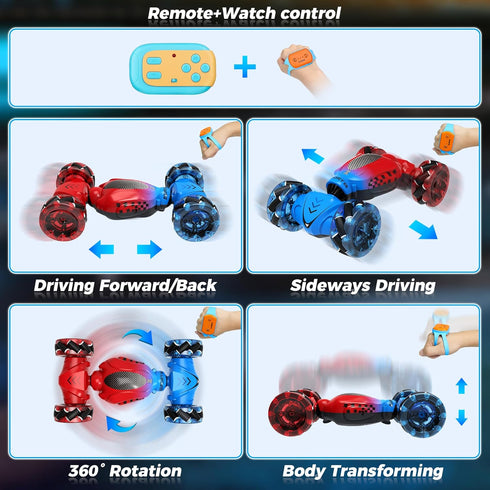 Gesture Sensing RC Stunt Car, Remote Control Toy for Kids 6-12 Year Old, 4WD Transform Hand Controlled 360° Rotating
