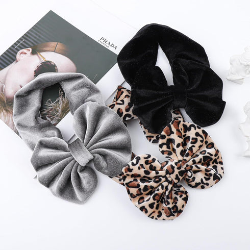 YanJie Leopard Baby Girl Hair Bow Headbands, Soft Velvet Baby Bows, Newborn Handmade Hair Accessories, Wide Headwraps