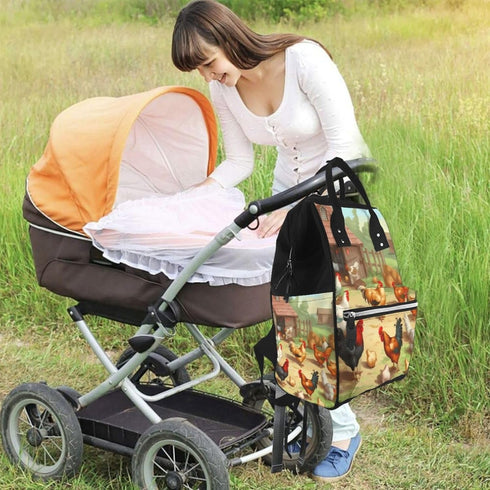 HCBPWVQA Backpack Daypacks Backpack Mommy Roast Chicken Hen Farm Diaper Bag with Changing Pad and Pacifier Holder