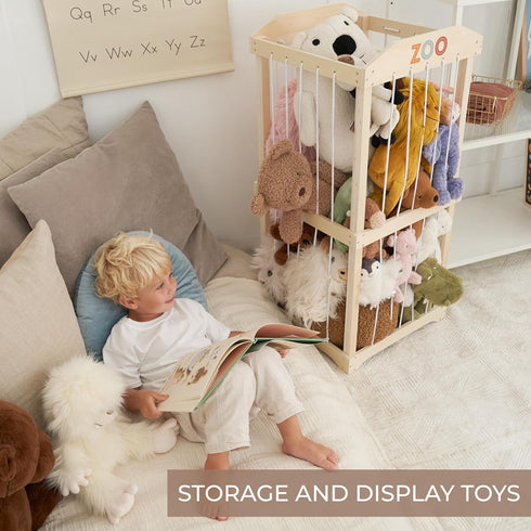 Wooden Stuffed Animal Storage for Kids Large Toy Storage Organizer & Holder for Your Kids Playroom or Nursery Easy