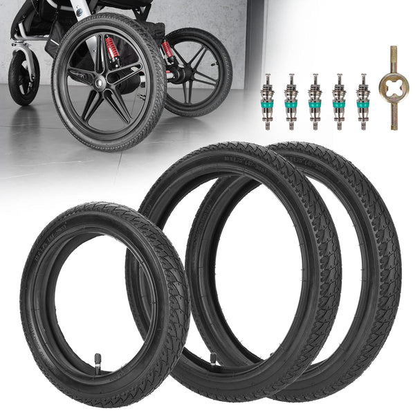 Front 12/12.5×1.75/2.125/2.25 & Rear 16×1.75/2.125 Tires and Tubes (1+2) for 3-Wheeler Jogging Troller Models