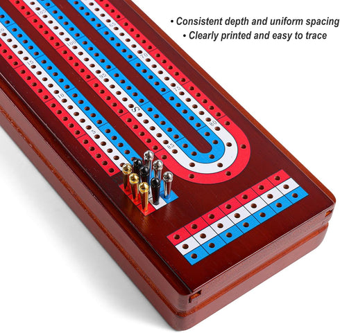 Set 3 9 2 Sets Cribbage Board Game with Large Storage Area, Solid Wood Track Cribbage Board, Metal Pegs, Playing Cards