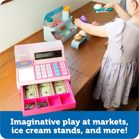 Learning Resources Pretend and Play Calculator Cash Register Pink - Money for Kids, Math Games, Playstore Grocery
