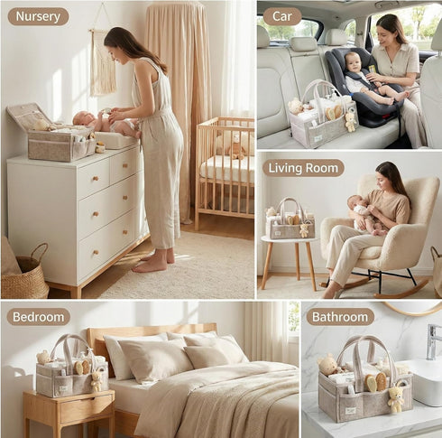 PeraBella Baby Diaper Caddy Organizer, XL Baby Basket Shower Gift Caddy, Portable Felt Changing Table Basket, Nursery