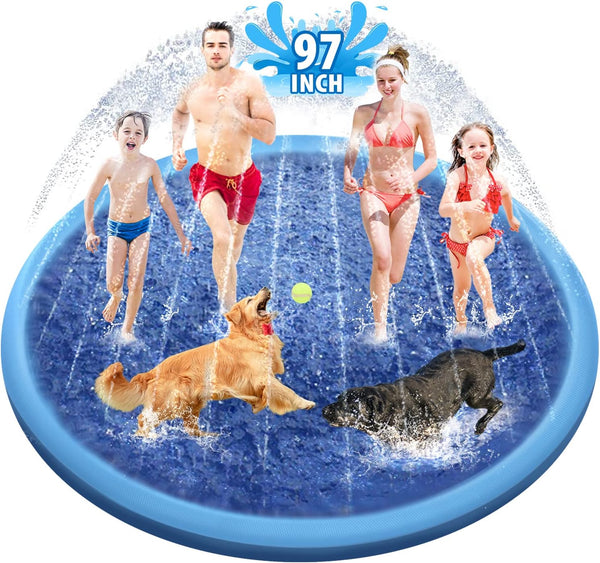 Raxurt Splash Sprinkler Pad for Dogs Kids, 97 Inch Anti-Slip Thickened Dog Pool Durable Upgrade Bath Pool Pet Summer