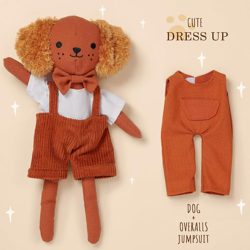 Set 3+ Golray Portable Dress Up Plush Doll with Storage Case, Cat & Dog Stuffed Animal Toys, Doll Clothes with Wooden