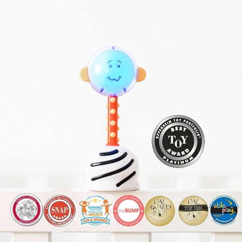 NogginStik Light-up Developmental Rattle - Color Changing, Textured, Mirror & Rattle Sound - Sensory Toy for Babies