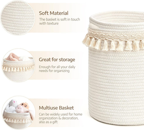 Closet 15.7"x19.6" Mkono Macrame Decorative Cotton Rope Basket Boho Nursery Decor Small Cute Woven Tassel Storage Bins