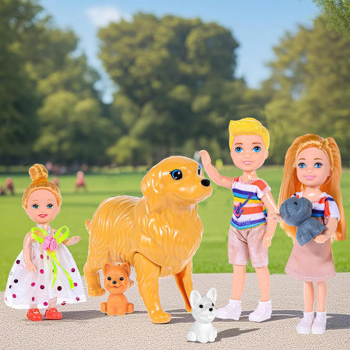 Playset 6 3 3-12 iBayda Family Dollhouse Dolls - People with Dollhouse Pets Included Pregnant Mom Dad Kids