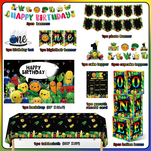 1st NANAGALI Hey One Bear Sensory Fruit Birthday Decorations - Dancing Fruit Birthday Party Backdrop Balloons Arch Box