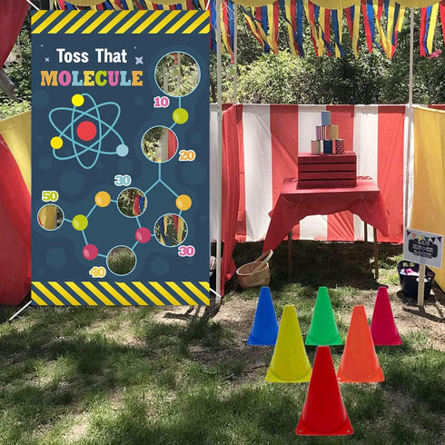 Science Toss Games Banner Backdrop, Chemistry Toss that Molecule Theme Decor for School Laboratory