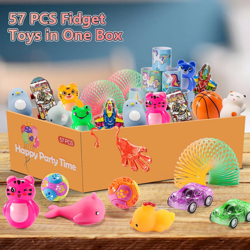 57PCS 8-12 4-8 3-5 Treasure Chest for Kids Small Prizes Party Favors for Kids Rewards, Treasure Box Fidget Toys