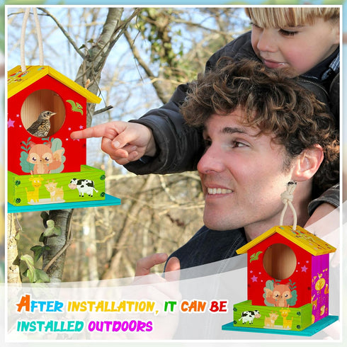 Liliful DIY Wooden Birdhouse Kit - Paint and Paintbrushes Art Crafts for Boys Girls Adults, Indoor Outdoor Craft (1