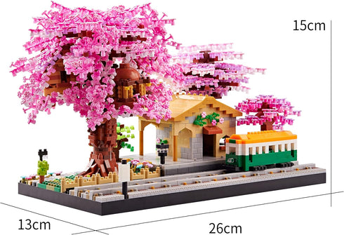 Japanese Cherry Blossom Tree Flower Micro Building Blocks Set for Adults, Mini Bricks Model for Decorative Present