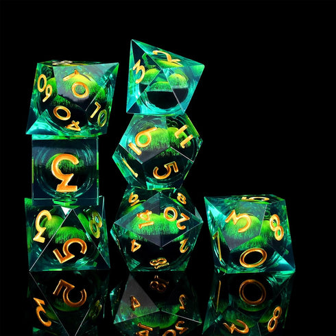 DND Resin Dragon Eye Dice Set, 7pcs Polyhedral Liquid Core Sharp Edged Dice Set with Gift Box for RPG & Role Playing