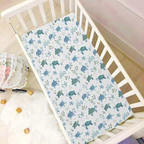 Vdsrup 39 27 5In Crib Sheets for Boys Girl Turtles Neutral Mini Crib Mattress Sheets Fitted, Blue Green Toddler Baby