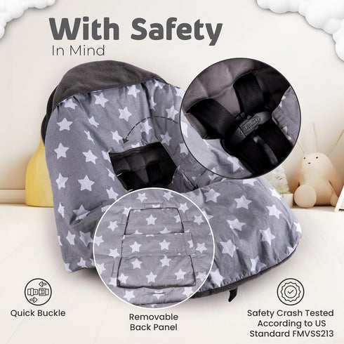 5 Car Seat Blankets for Babies Winter - Stroller Footmuff Carseat Cover Baby Point Harness - Swaddle Bunting Bag (Grey)