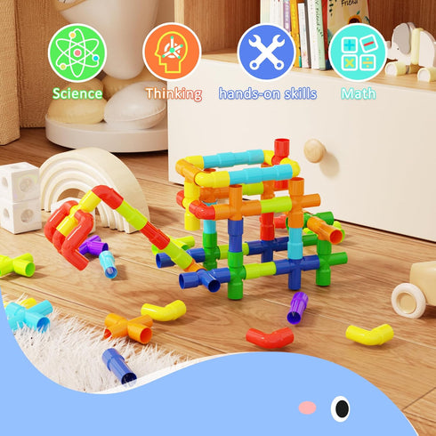 200Pieces 3+ Ggiibro STEM Building Toy for Toddlers Tube Pipe Toy,Educational Preschool Game for Years,Learning
