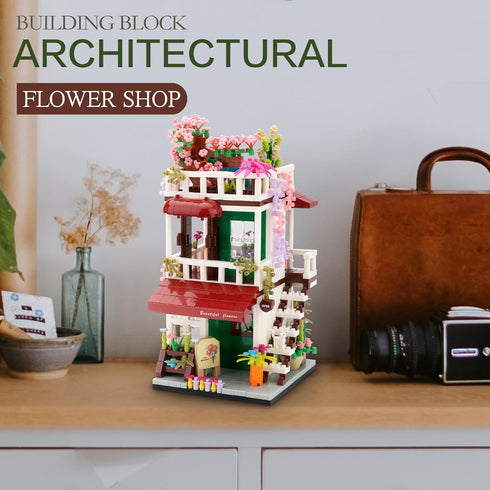 Flower Shop Building Set - Simulation Mini House Educational Creative Toy for Kids Aged 8+, 953 Pieces Micro Block Kit