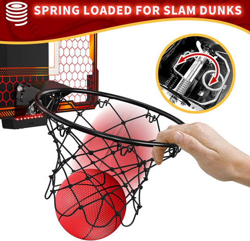 Basketball Hoop Indoor - Mini Basketball Hoop with 7 LED Lighting, Scoreboard, Over Door Foldable Basketball Toys