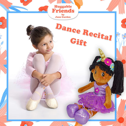 June Garden 14" Ballerina Rag Doll Ella, Plush Soft Doll for Little Girls in Purple Dress