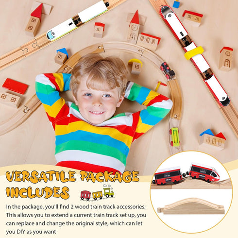 2 Liliful Pcs Wooden Train Track Accessories Expansion Wood Train Track Pieces Compatible with Most Toy Railroads