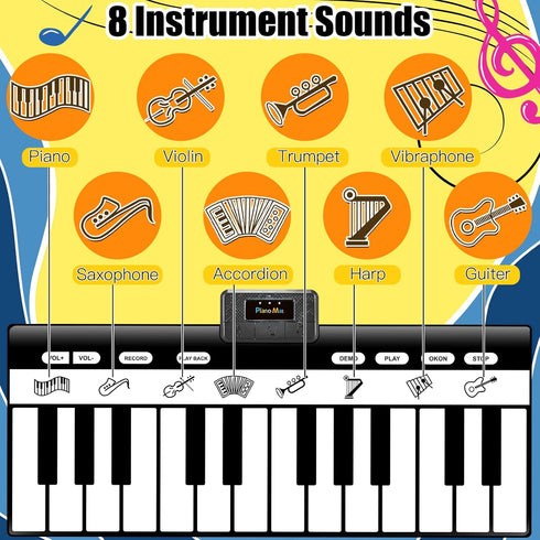 TWFRIC 6ft. Piano Mat with 24 Keys, 10 Demos, 8 Musical Instruments Sounds, 4 Play Modes, Giant Dance Floor