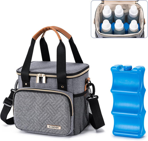 Breastmilk Cooler Bag with Ice Pack Fits 6 Baby Bottles up to