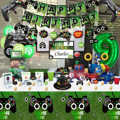 Video Game Birthday Party Decorations - 9th Birthday for Boys, Gaming Pattern Balloons, HAPPY BIRTHDAY Banner,