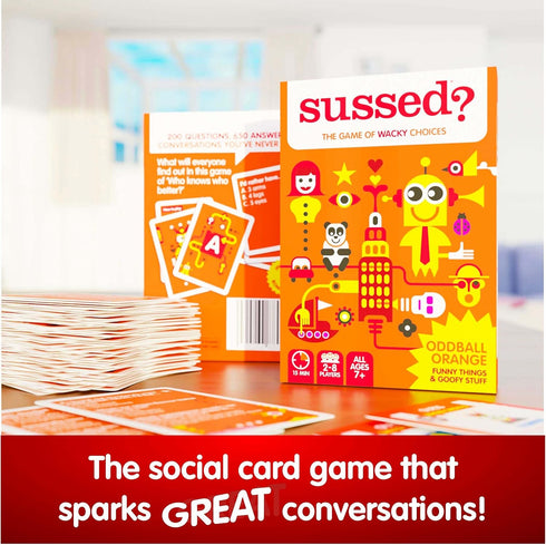 SUSSED The Game of Wacky Choices - Social Card Games for Kids & Adults - Family Party Travel Game - Hilarious & Easy to Play - Oddball Orange Deck