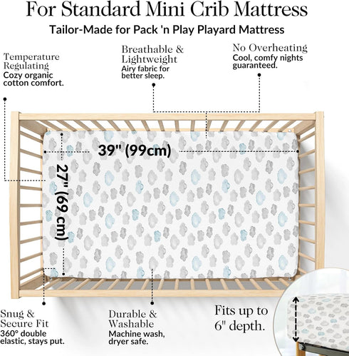 100% (3-Pack) Pack 5 (27" 39") Organic Cotton Baby Crib Sheets GOTS Certified, Soft Fitted Sheets for Mini Mattress & n