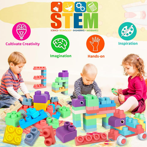 Soft Building Blocks for Toddlers - Baby Stacking Blocks for 1-3 Year Olds, Compatible with Mega Building Blocks, 40 PCS