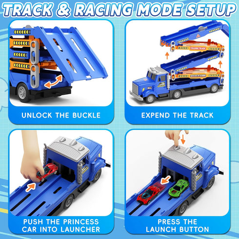 Set 55-Inch 6 3 4 5 6 7 HONGTUO Toddler Truck Track with Lights & Sounds Racing Track with Die-Cast Cars, Perfect