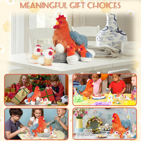 9 1 Set, in Chicken Stuffed Animal Stuffed Chicken Plush Toy with Zippered Belly, Egg Laying Hen with Chicks and Eggs