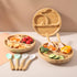 Suction Plates for Baby & Toddler, Bamboo Divided Platter with Silicone Fork & Spoon, Non-Slip Design for Weaning