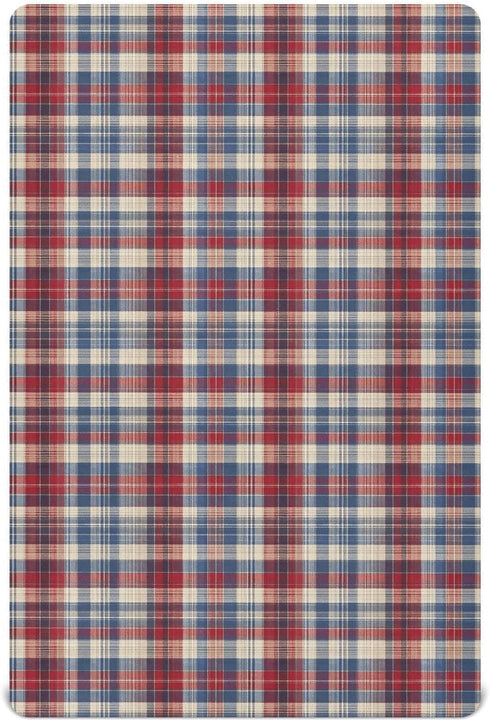 Vdsrup Crib Sheets for Boys Girl Red Blue Beige Plaid Neutral Mini Crib