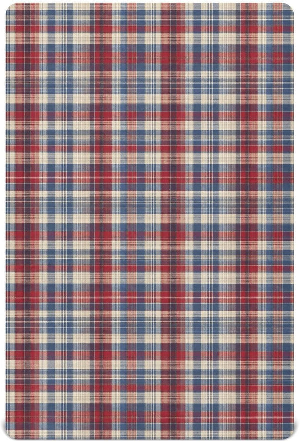 Vdsrup Crib Sheets for Boys Girl Red Blue Beige Plaid Neutral Mini Crib