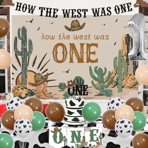1 1st How The West Was One Year Old Party Decorations, Western First Birthday Decorations, Cow Print Green Brown