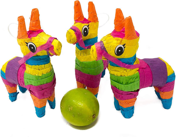 Podzly Mini Donkey Pinatas, 3-Pack for Cinco de Mayo and Mexican-themed Events