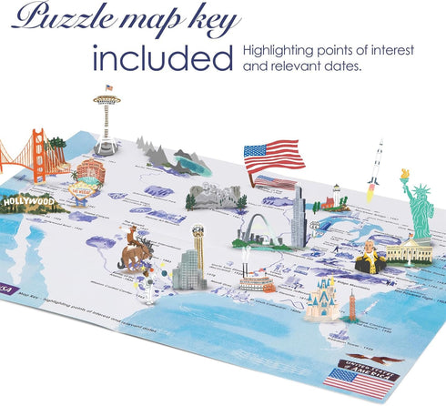 Puzzles for Adults 1000 Pieces - Illustrated US Map Puzzle, 100% Recycled Cardboard USA Jigsaw by bopster