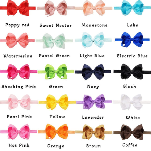 CÉLLOT Baby Girls Headbands, Grosgrain Ribbon Big Bow Hair Bands, 4.5" Pack of 20