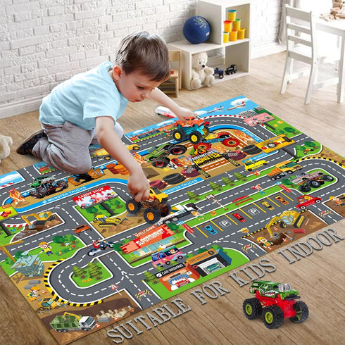 Oriate Kids Toy Dream Mat - Multi Color Monster Truck Activity Playmat, Ideal Educational Floor Mats for Children