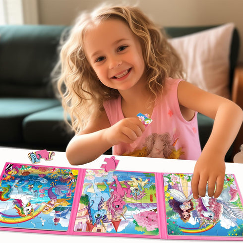 VIJYYZT 3-5 20 4-6, 3 4 5 Unicorn Mermaid Princess Magnetic Puzzles for Toddlers Girls, Pieces Travel Puzzles for Kids